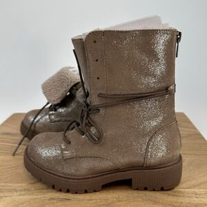 New Kids Steve Madden Taupe GUNNER Ankle Combat Winter‎ boot Fur Size 1